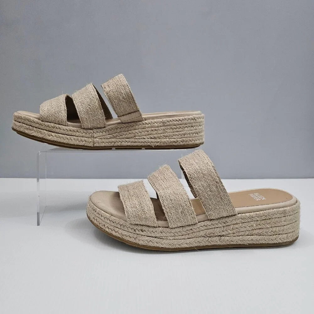 Eileen Fisher Mayla Espadrille Sandal Womens 8 Jute Platform Slide Summer - Picture 2 of 14